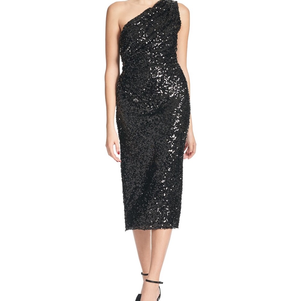Elegant Black Sequin One-Shoulder Dress